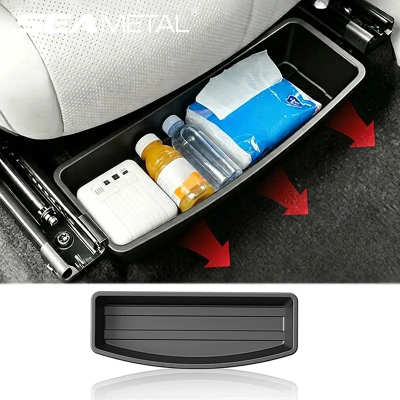 SEAMETAL Car Under Seat Storage Box Hidden Anti-Slip Front Seat Organizer Universal Under Seat Drawer Tray Interior Storage Case