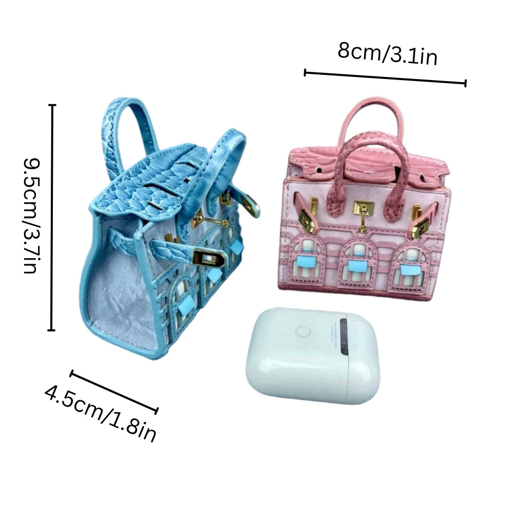Handcrafted Mini House-Shaped Handbag with Puppy Keychain Suede Touch Bag Charm Purse Accessory for Earphones Coins Lipsticks