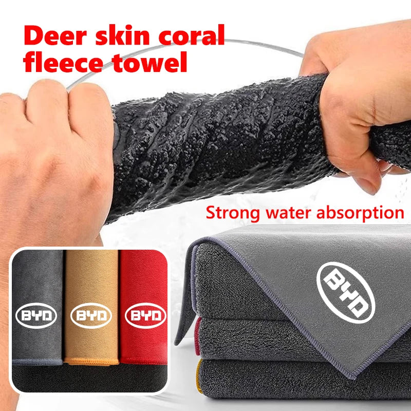 Car Cleaning Cloth Deer Skin Coral Soft Towel Auto Washing Tool Accessories For BYD Tang EV600 Han EV Yuan ATTO Song PLUS Pro