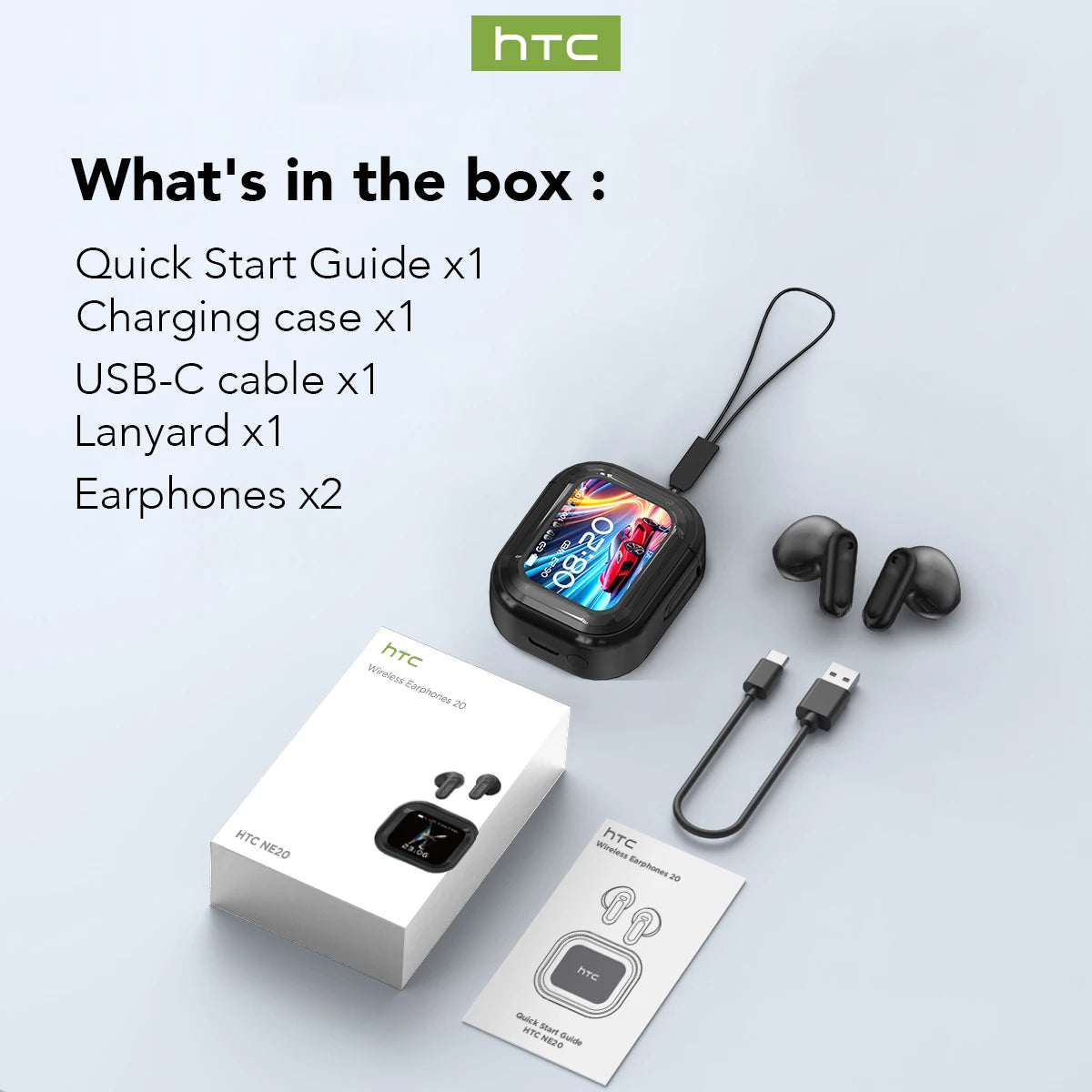Bluetooth Auricles HTC NE20 True Wireless Earphone Bluetooth 6.0 TWS LCD Display HiFi Bass Sound Headphones Type C Choice