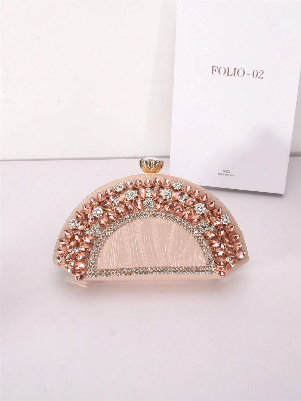 Luxury Collection Four Elegant Semi Circular Handbags in Black Pink Silver Sparkling with Golden Accents Colorful Gems