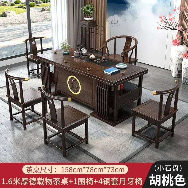 r5.13  solid wood tea table and chair combination one table five chairs coee table tea set household kung fu tea