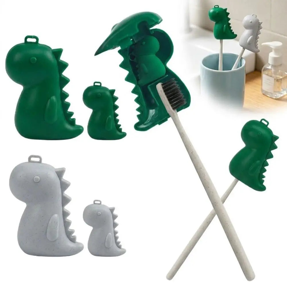 2in1 Toothbrush Head Protective Cover with Mini Toothpaste Storage Box Dinosaur Shape Toothbrush Case Cap Plastic Compact