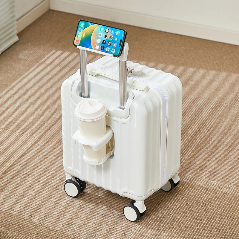 14 Inch Portable Luggage with 3 Extension Handles Carry-On Bag Lightweight Travel Suitcase with Cup And Phone Holder Suitcase