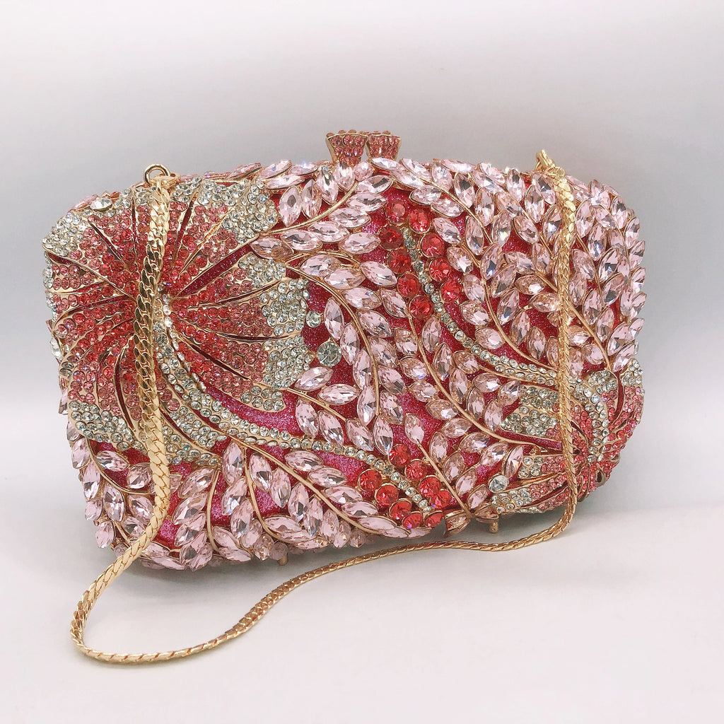 Multicolor Creative Design Leaf Flower Pattern Bling Crystal Evening Bag Luxury Evening Prom Purse for Ladies