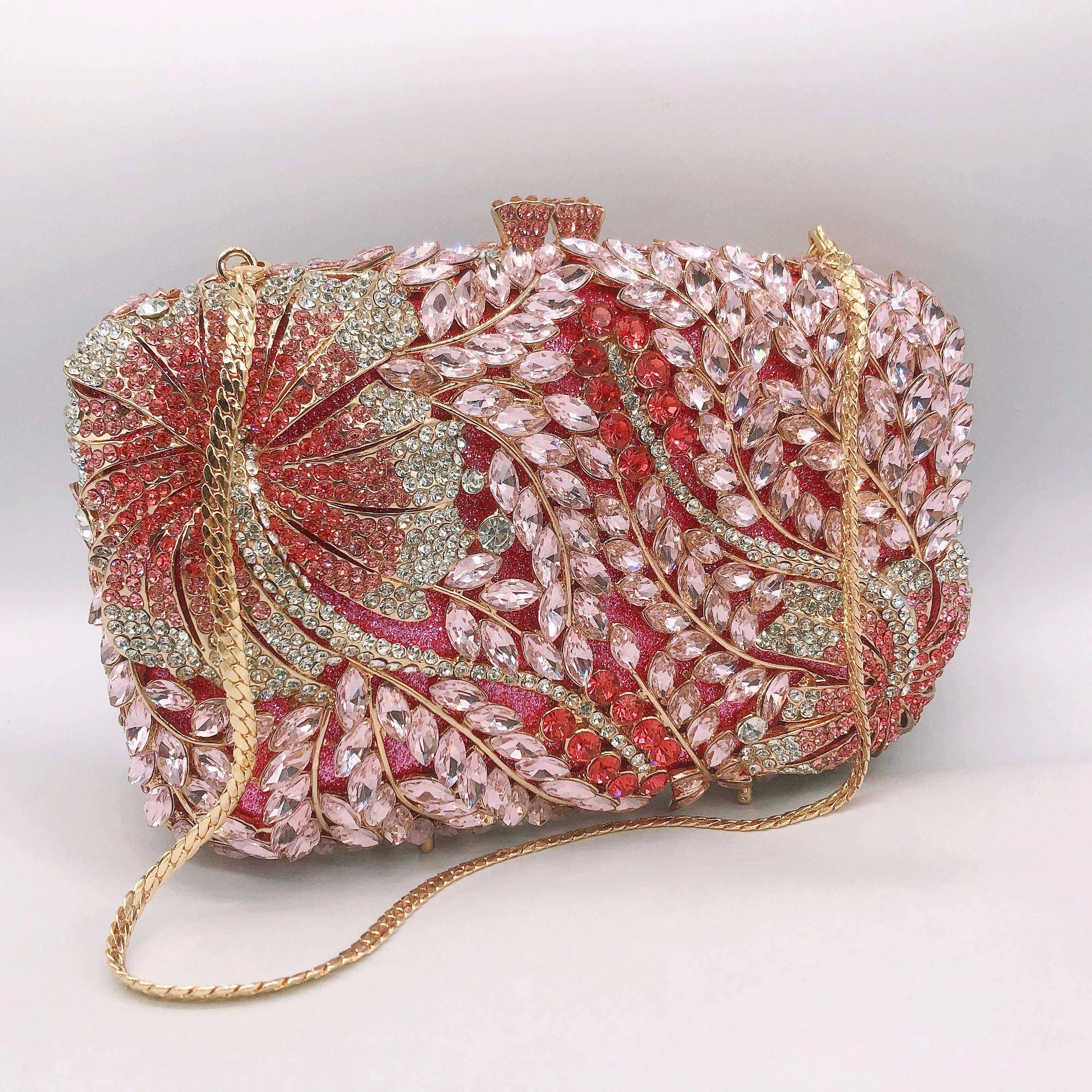 Multicolor Creative Design Leaf Flower Pattern Bling Crystal Evening Bag Luxury Evening Prom Purse for Ladies