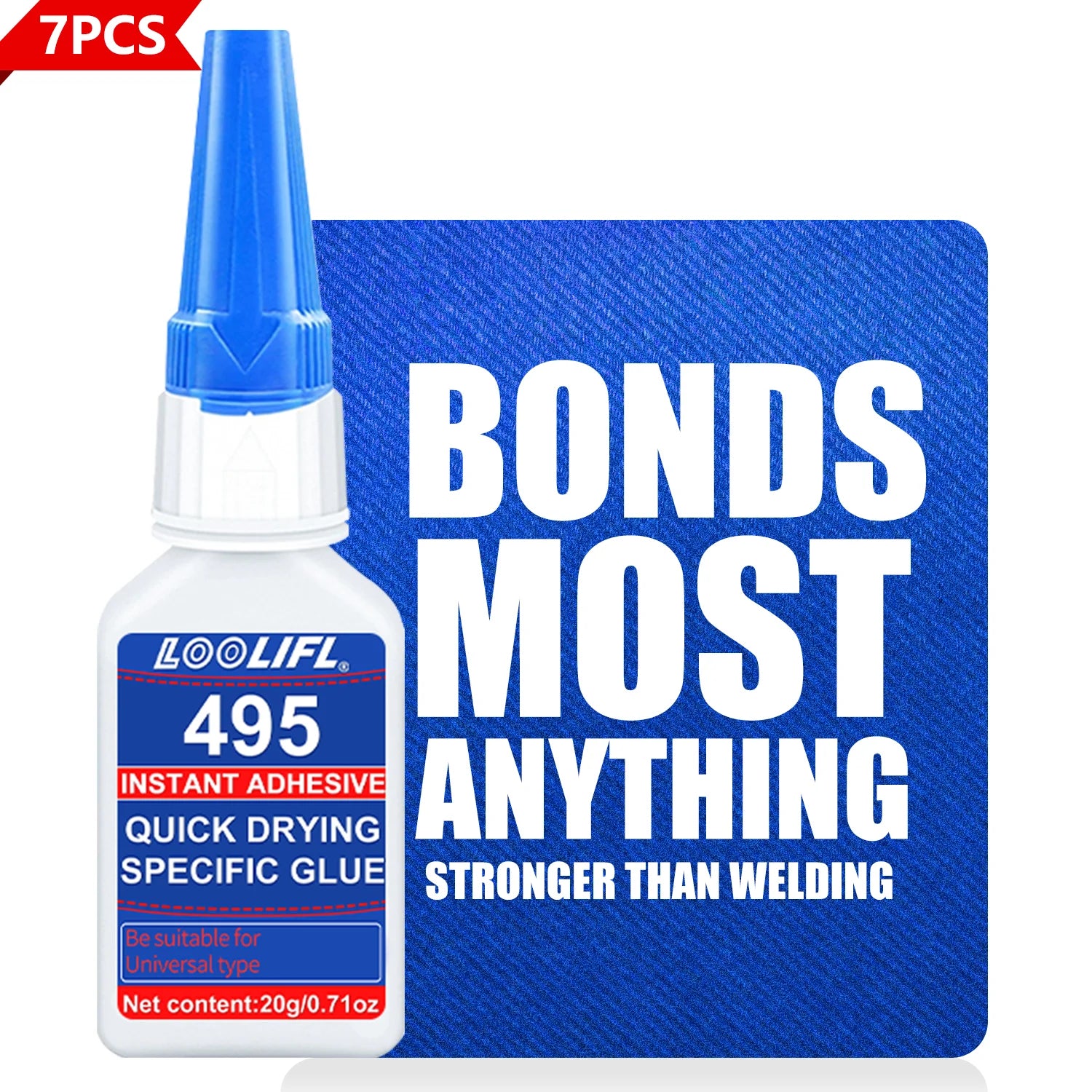 LOOLIFL 1-7pcs 495 Super Glue Cyanoacrylate Adhesive Instant Quick-drying Leather Rubber Wood Glass Strong Bond Liquid Glue Tool