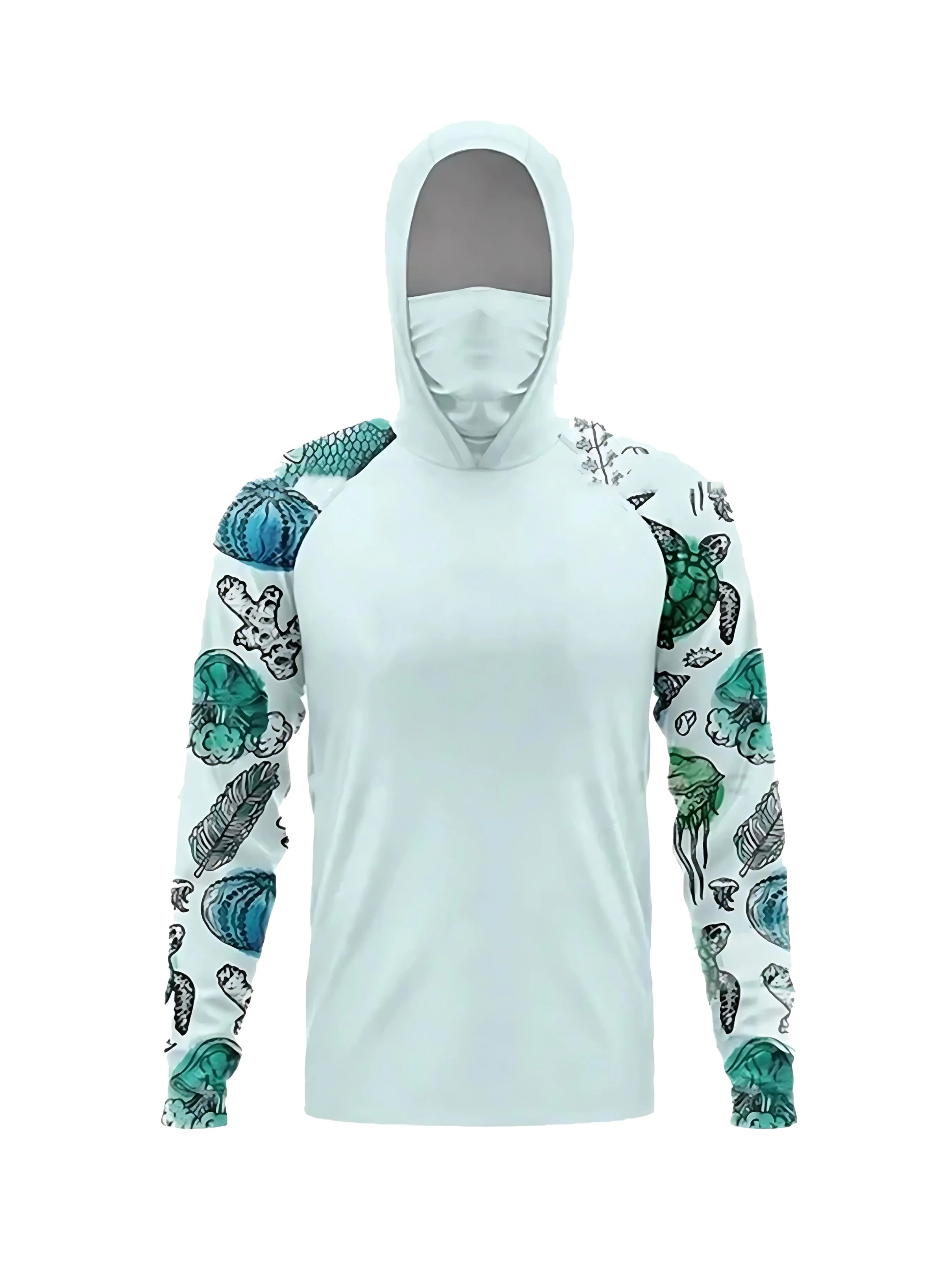 Fishing hooded sweatshirt swimming sun protection UV-blocking mask fish-shaped top equipment set hat-wearing fishing attire