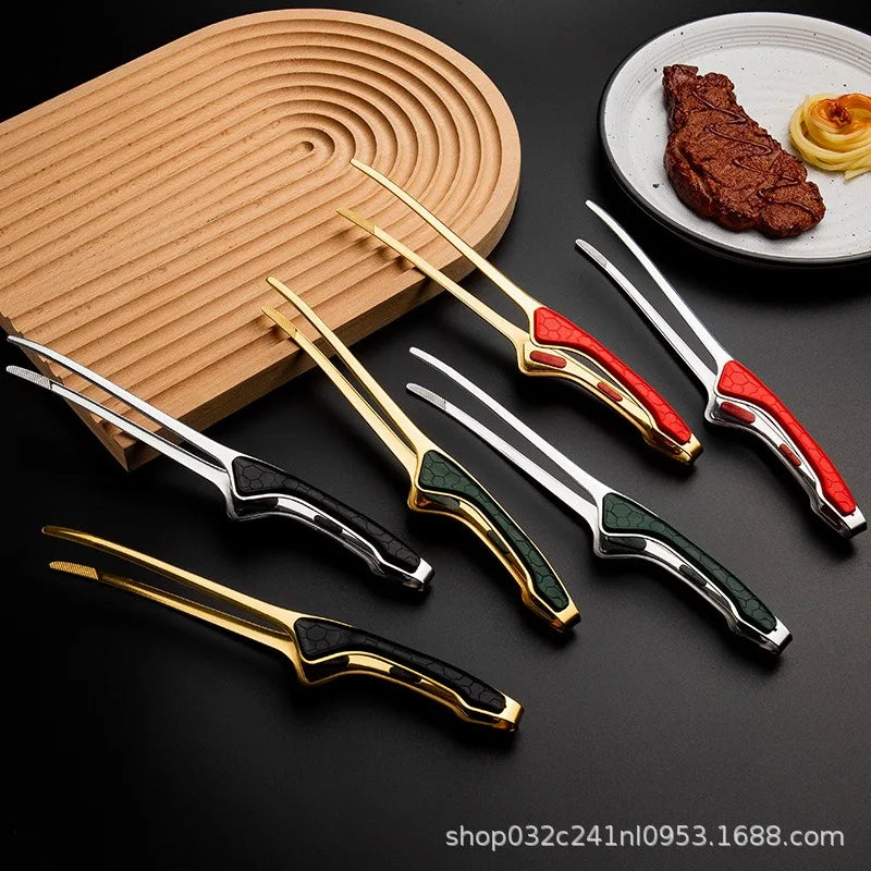 Non-Stick Stainless Steel Barbecue Tongs Anti-scald Anti-slip Steak Tongs Non-Slip Grip Kitchen Tongs for Cooking