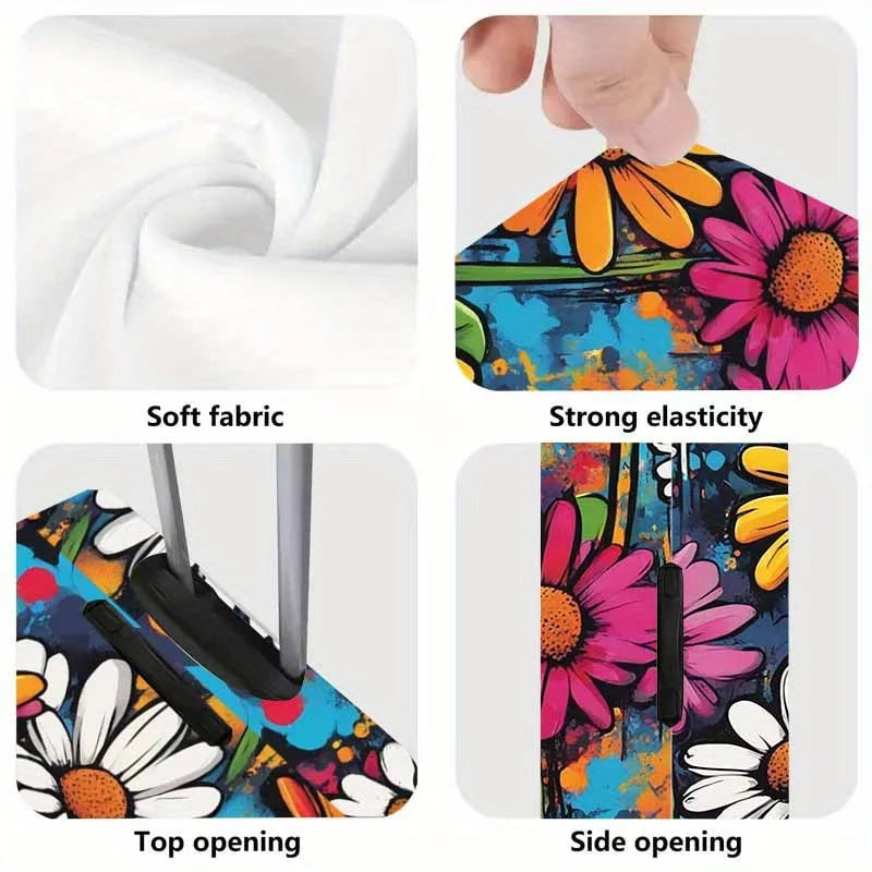 Daisy-patterned luggage cover—a dust-proof and stretchy travel accessory suitable for suitcases ranging from 18 to 32 inches