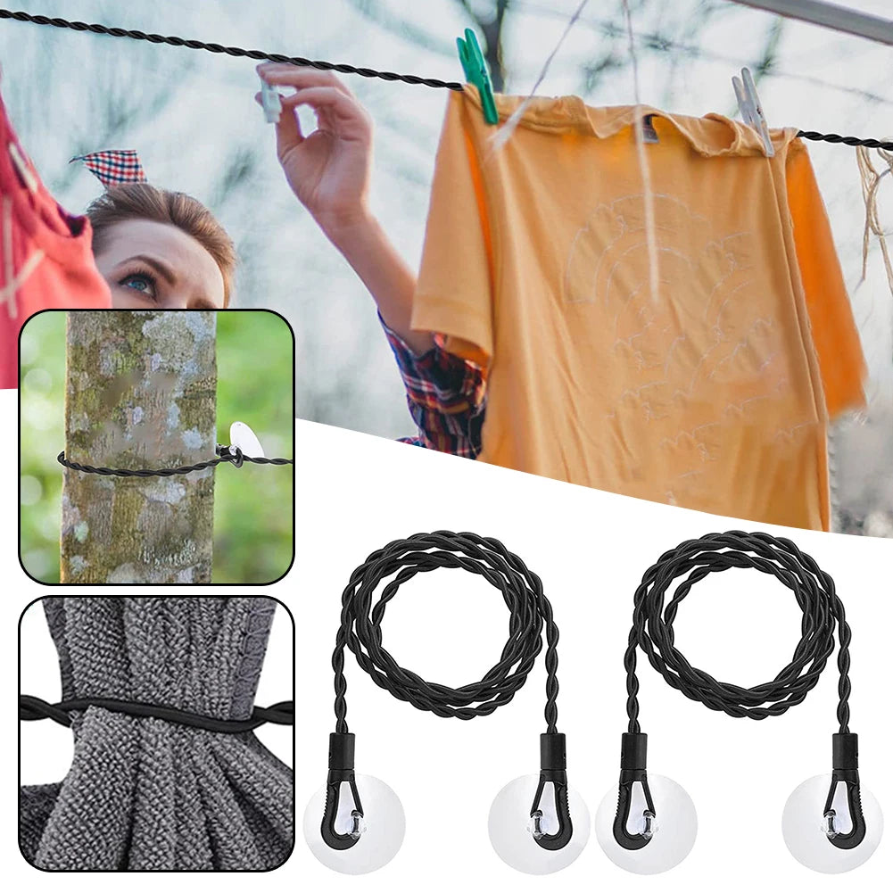 Powerful Suction Cup Stretch Clothesline With Hooks Easy Installation Laundry Line For Hotel Room