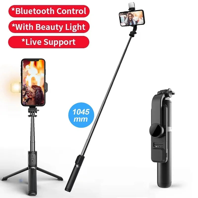 Portable Bluetooth Selfie Stick Tripod With LED Light Adjust Brightness Bluetooth Remote Foldable Tripod For Video Live Holder