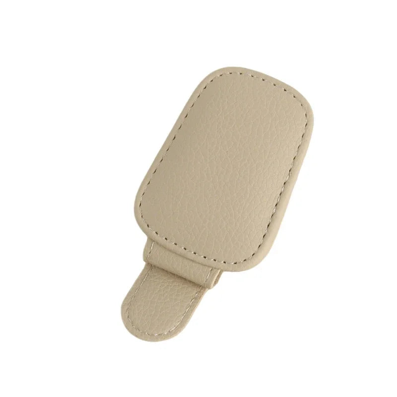 Universal leather car sunshade frame elastic clamp design for vehicle sunglasses storage