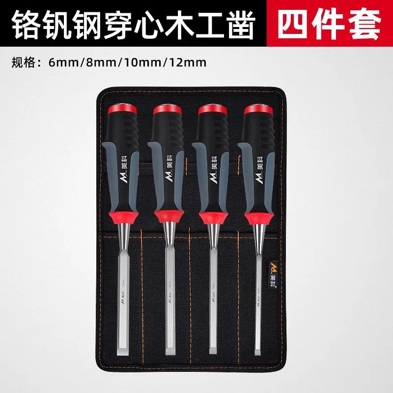 4Pcs Wood Carving Chisels Set Professional for Woodworking - 8/12/16/20mm Comfortable Beech Handle Wood Chisel with Wood Handles