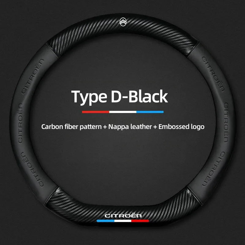 For Citroen C2 C3 C5 Aircross VTS Xsara C-Crosser Berlingo Jumpy Carbon fiber Leather Car Steering Wheel Cover Auto Accessories