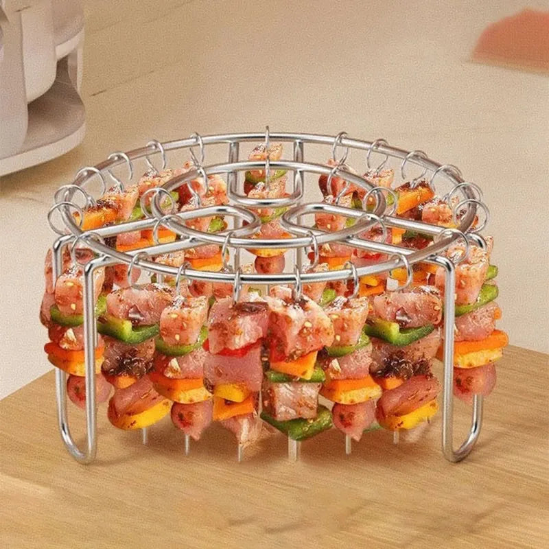 Stainless Steel Vertical Grill Rack with Detachable String 12/24/49 Skewer Holder Barbecue Skewer Bracket for Outdoor Cooking