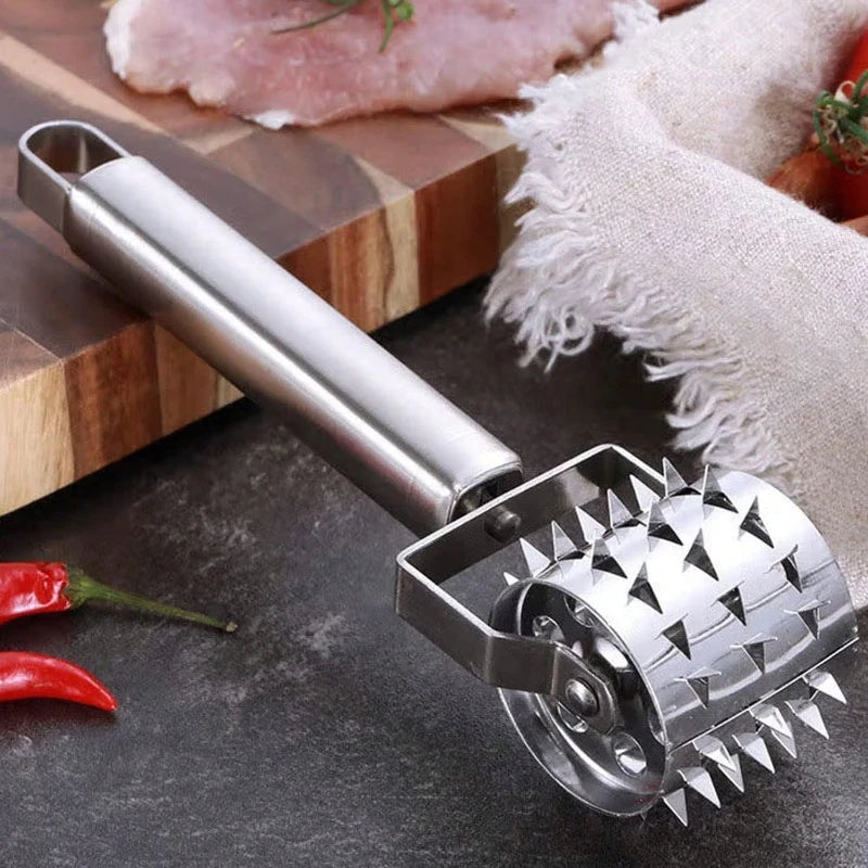 Professional Stainless Steel Meat Tenderizer - Silver Mallet for Steaks,Pork Chops&Marinated Meats, Heavy-Duty Drum Pounder Tool