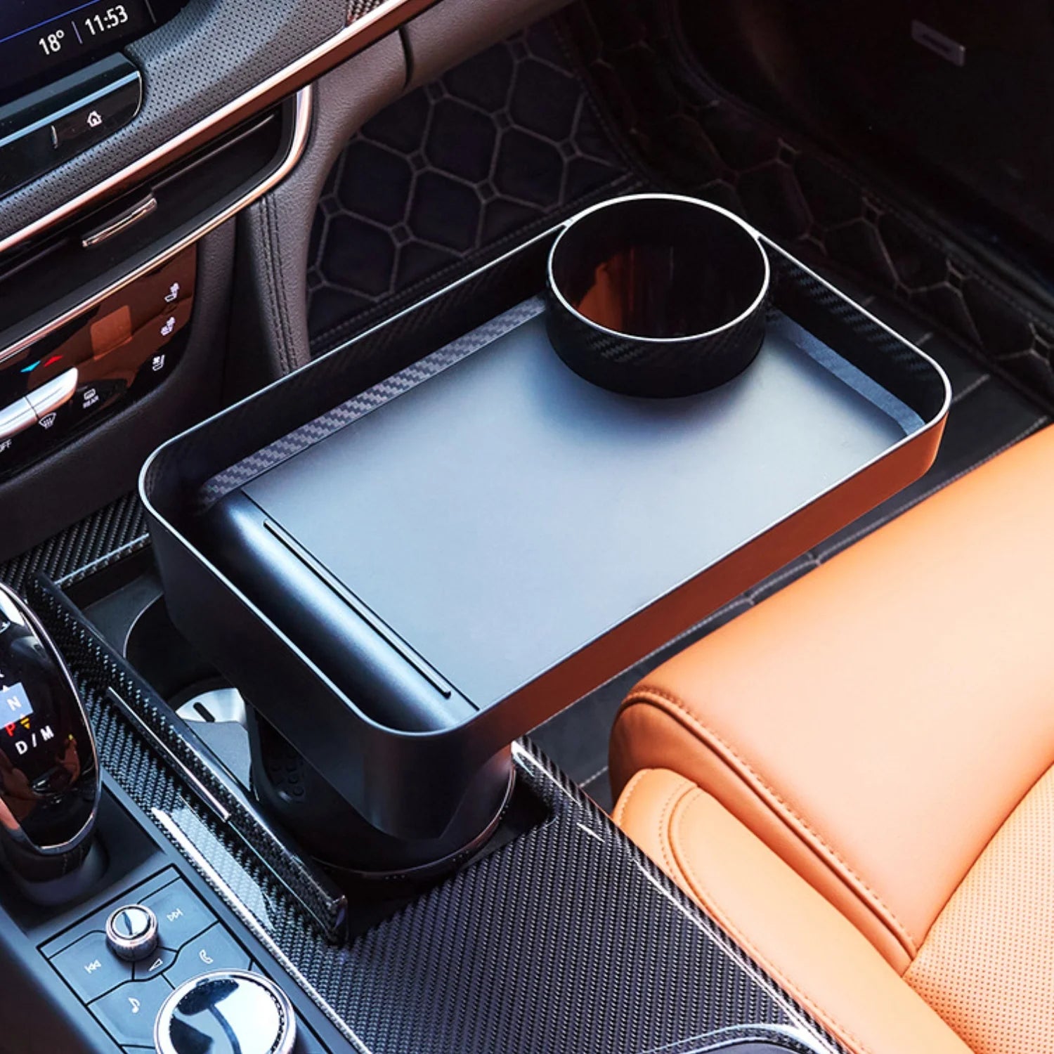 Car Cup Holder Tray with Rotating Expandable Tray - Convenient for Takeout, Keys, Phone - Perfect for Quick Meals On-the-Go