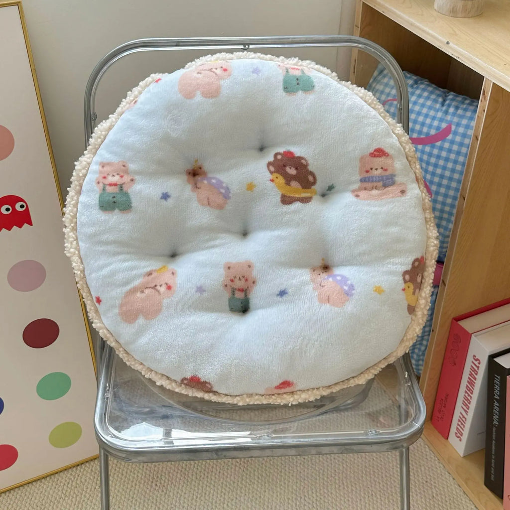 Winter new round milk fleece cartoon seat cushion cute office chair cushion balcony futon bay window cushion