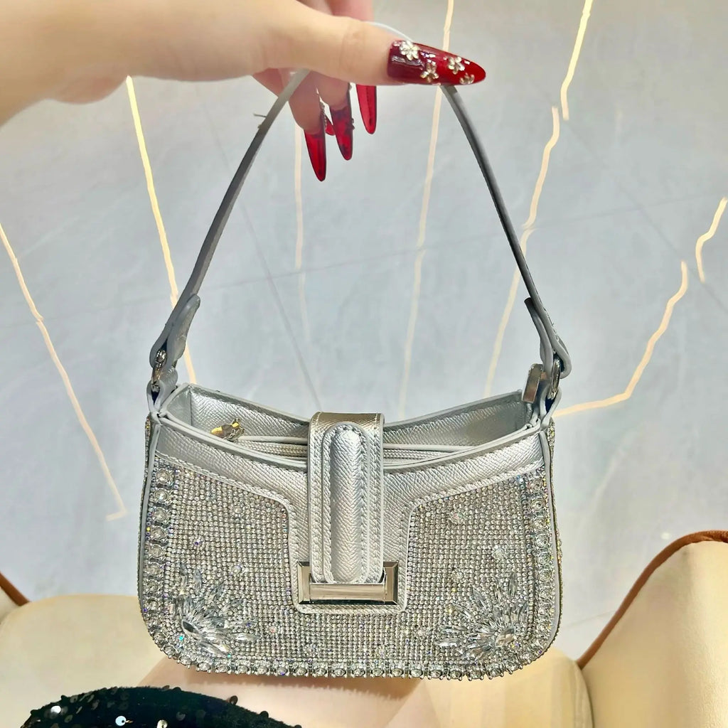 Fashionable Sequin Knotted Handbag Pu Material Dinner Bag Hot Diamond Rhinestone Handbag Chain Crossbody Clutch Bag