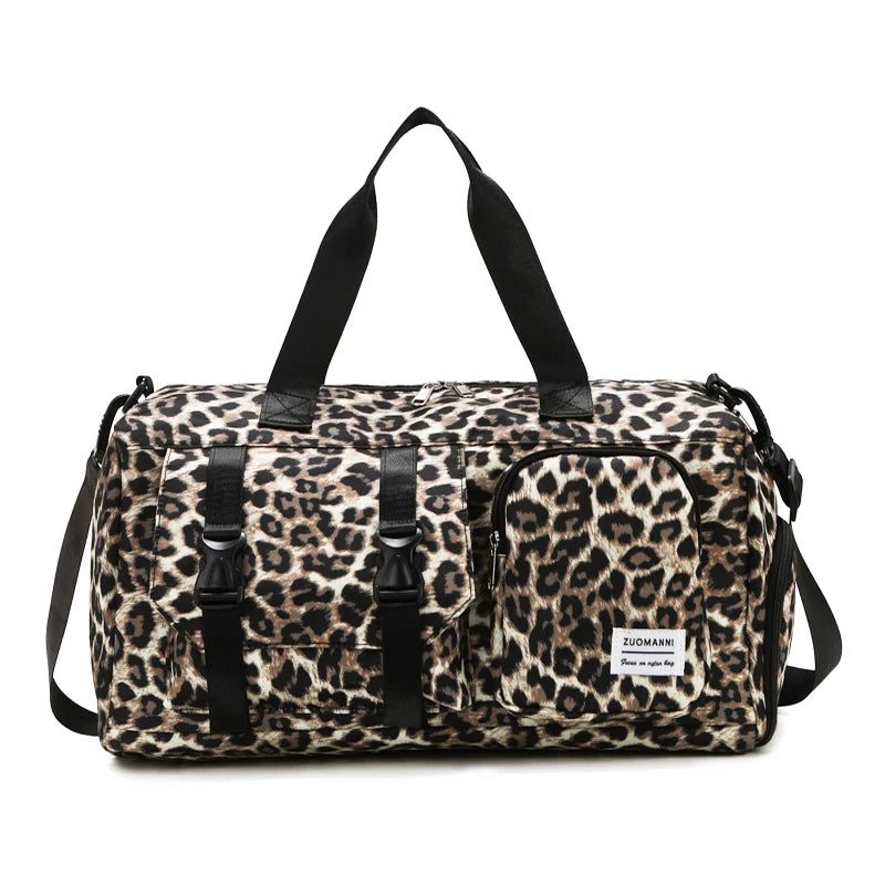 Fashionable Leopard Print Sports Gym Bag Weekend Overnight Bag, Ideal for Outdoor Travel, Swimming, Fitness and Camping Storage