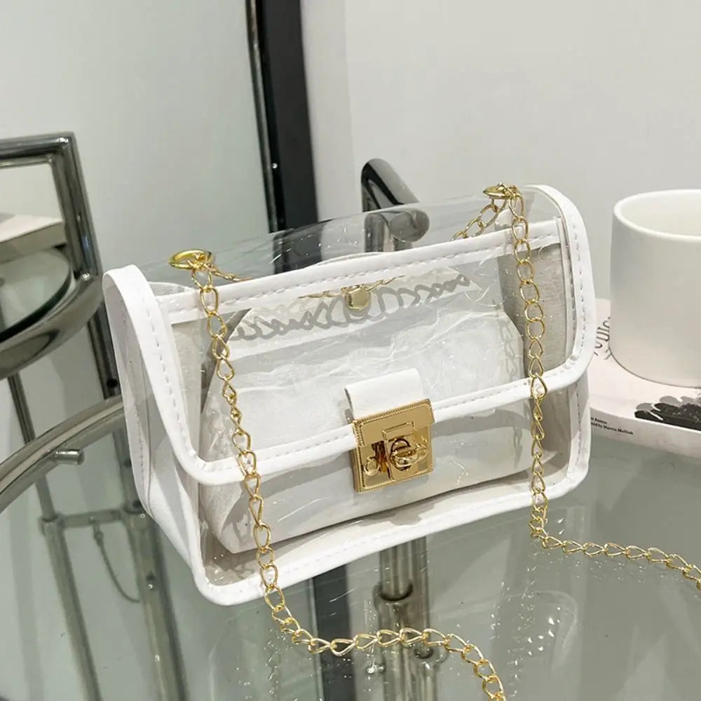 PVC Transparent Jelly Bag Small Square Bag Transparent Crossbody Bag for Women Candy Color Letter Fashion Shoulder Bag