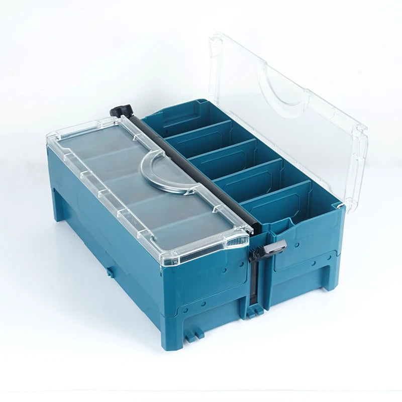 Professional-Grade Two Layers Stackable Folding Box with Transparent Cover, Telescoping Handle