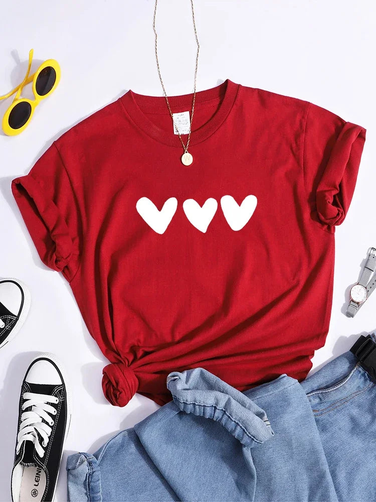 Plus Size Black Heart Tshirt All-Match Summer Comfortabletee Shirt Street Softtee Tops Short Sleeve Essential  Women Men Tshirts