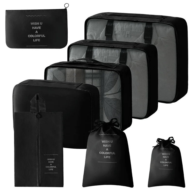 8Pcs Travel Organizer Set Portable Folding Suitcase Packing Cubes for Clothes Shoes Tidy Pouch Luggage Storage Bags
