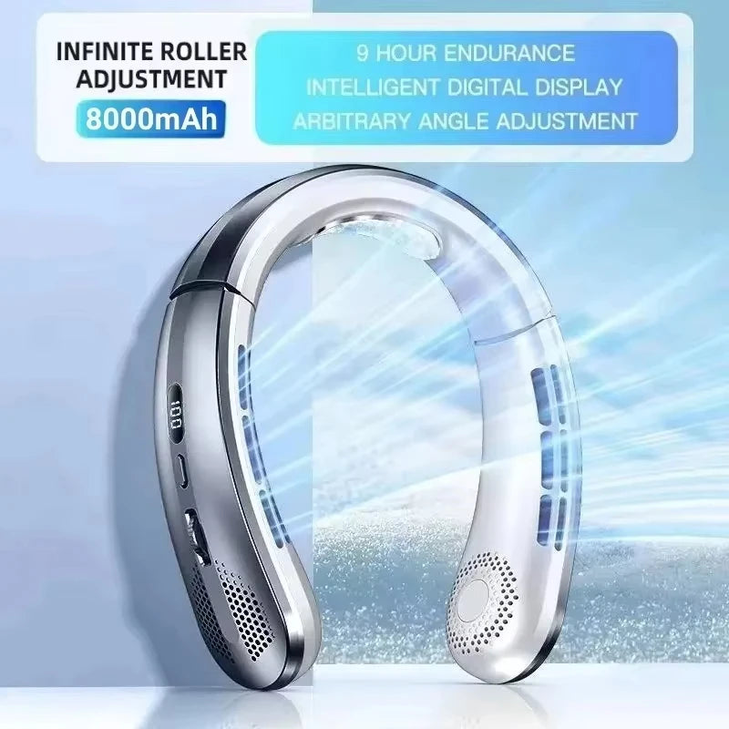 Lenovo 8000mAh USB Hanging Neck Fan Portable Bladeless Mini Rechargeable Mute LED Digital Display Electric Fans Air Cooler New