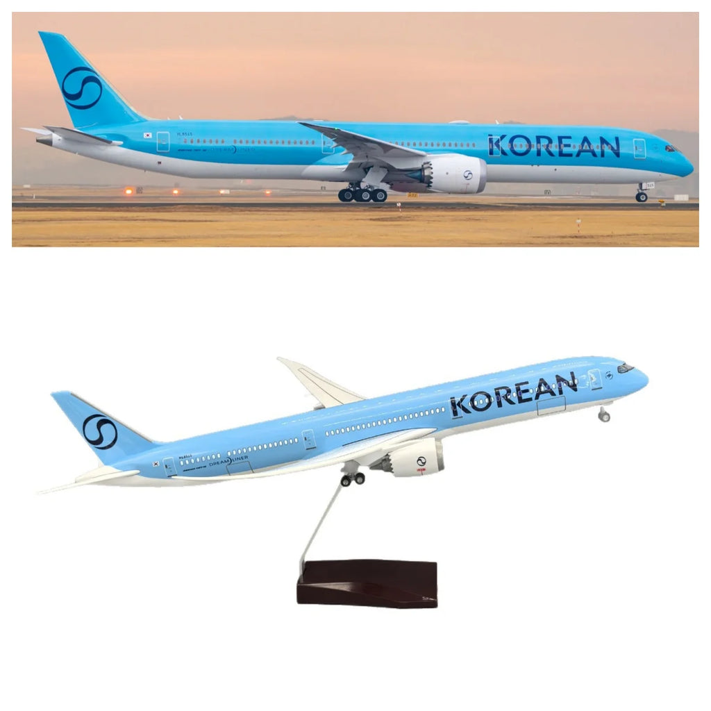 43cm plane model Korean Air 787-10 Replica Resin airplane models With Wheels & Led Light Souvenir Plane Toy Collected Gift