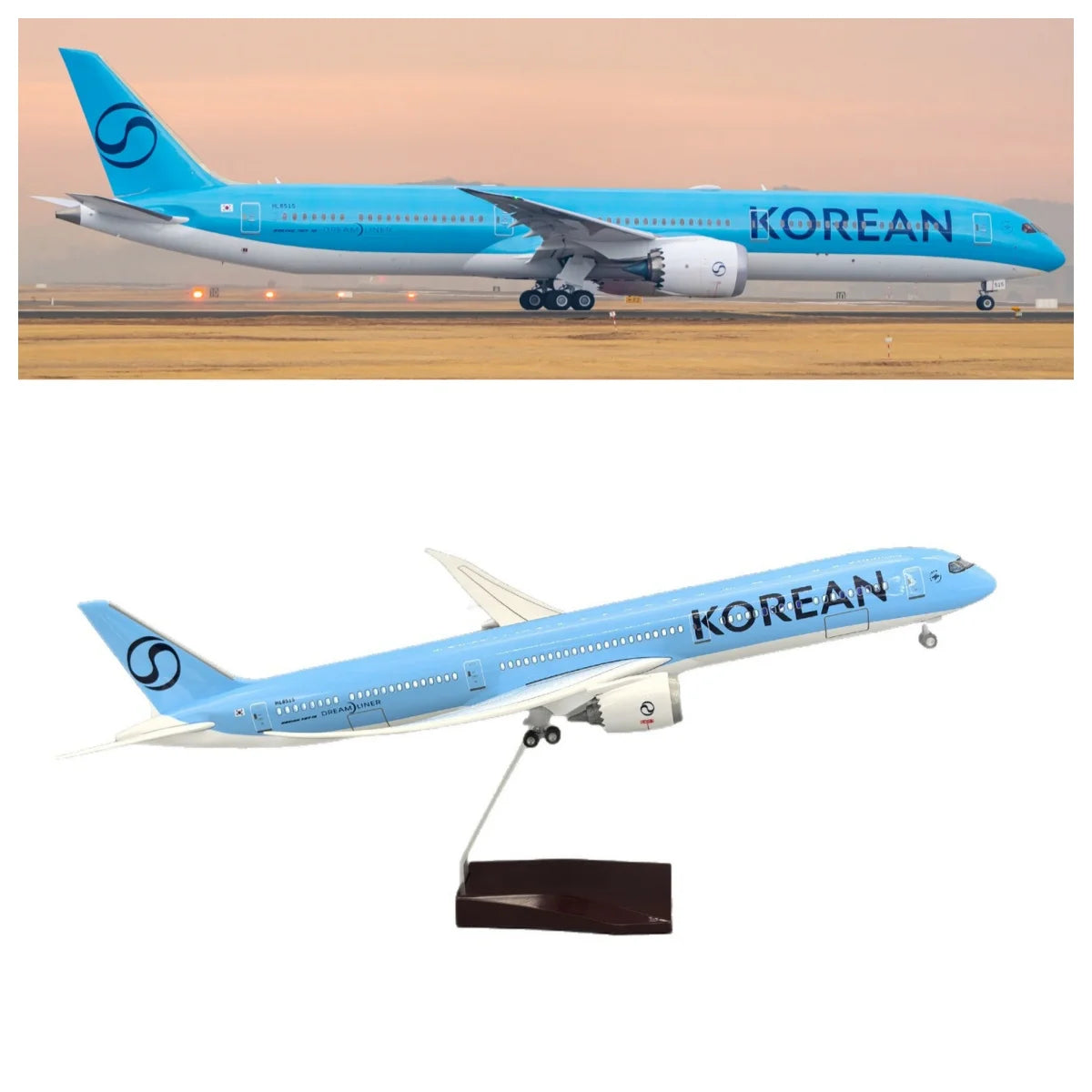 43cm plane model Korean Air 787-10 Replica Resin airplane models With Wheels & Led Light Souvenir Plane Toy Collected Gift