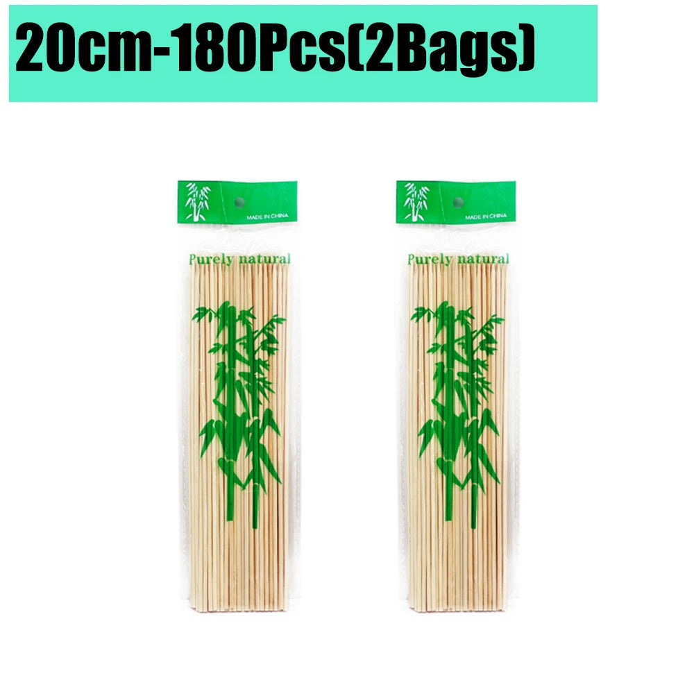90-1350Pcs Disposable BBQ Bamboo Sticks 15/20/25/30cm for Grilling, Fruit, Kabob,BBQ, Barbecue, Kitchen, Camping, Outdoor