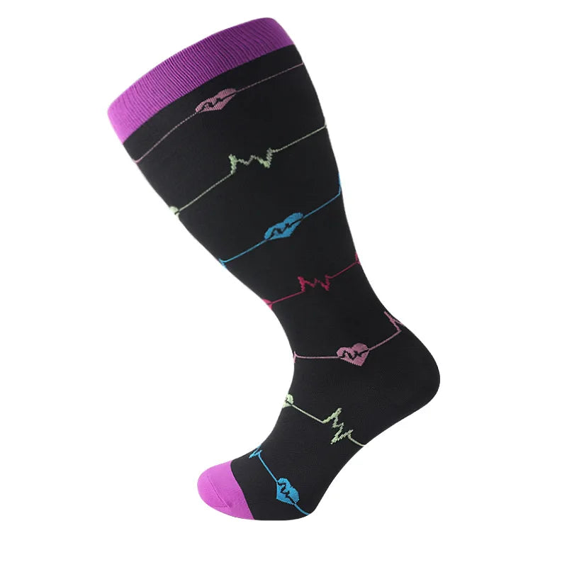 2XL-7XL Plus Size 20-30 mmHg Compression Socks for Women Men Wide Calf Extra Large Knee High Flight Sock for Circulation Support