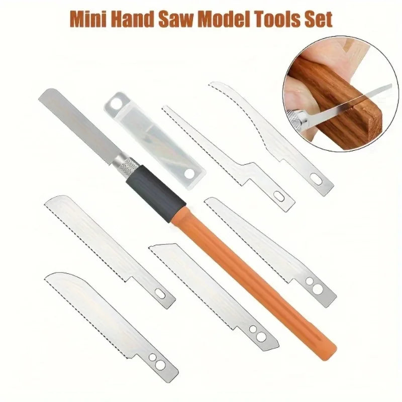 8-Piece Mini Hand Saw Model Craft Set DIY Precision Hobby Knife with Replaceable Steel Blades for Cutting Wood Crafts