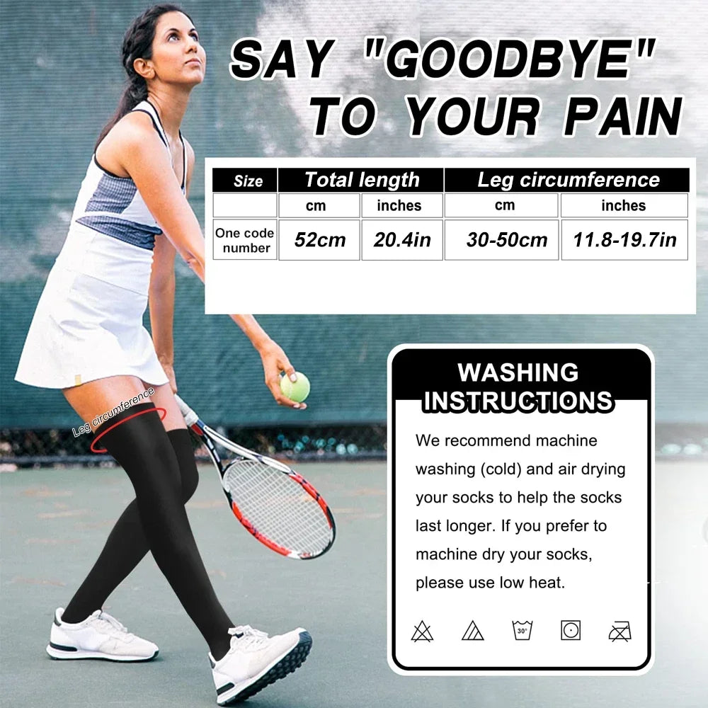 1Pair Sport Thigh High Compression Socks for Running, Edema, Varicose Veins, Pregnancy & Nursing