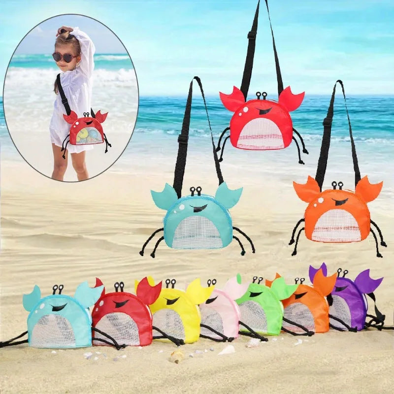 Novelty Design Crab Mesh Storage Bag, Cute Cartoon Pattern Zipper Beach Bag, Girl Fashion Shoulder Bag, Children's Crossbody Bag