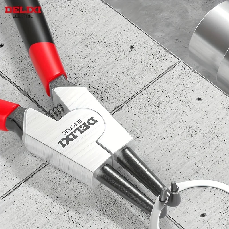 DELIXI ELECTRIC 5 Inch Circlip Pliers Set,Internal External Snap Ring Pliers,High Carbon Steel with Spring for Machinery Repair