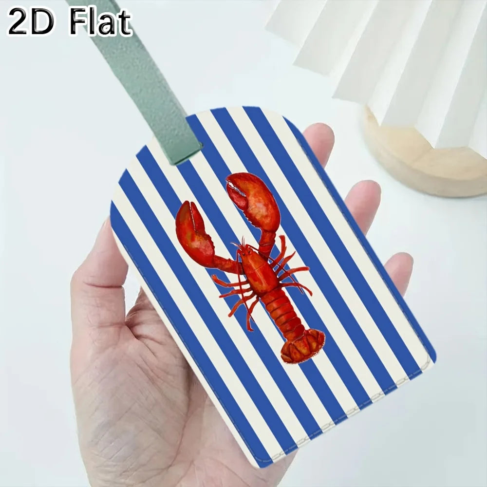 Lobster Pattern Luggage Tag with Blue and White Stripes Travel Suitcase Baggage Identifier Tag for Luggage Bag Additions