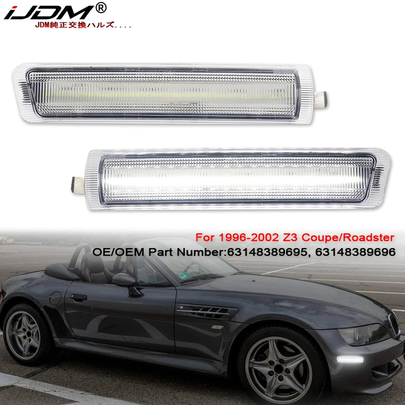 iJDM for BMW Z3 M Roadster Coupe 1997-2002 Convertible 1996-2002 White Front LED Side Marker Lights Auto Fender Flare Lamps