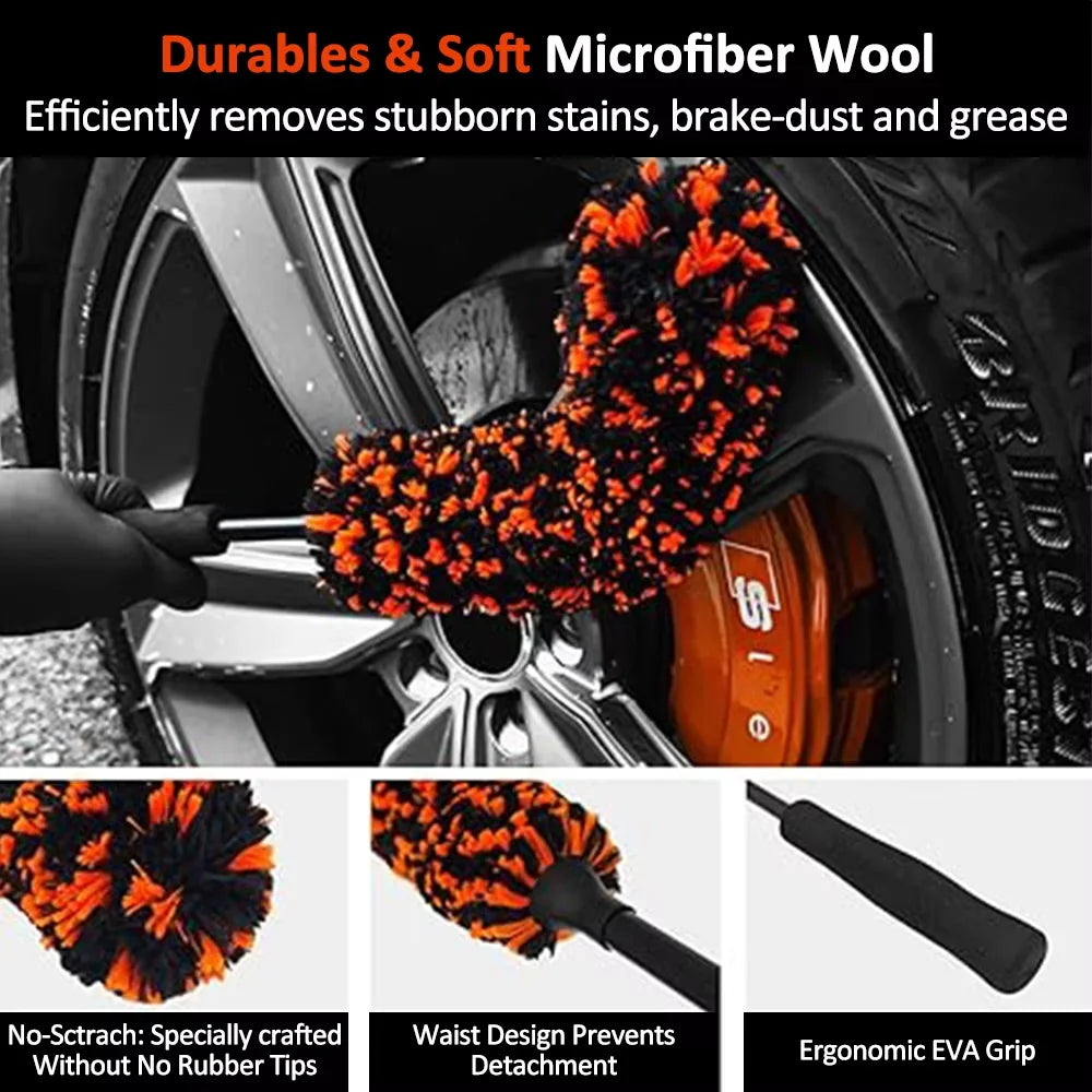 Car Wheel Cleaning Brush, Microfiber Bendable Wheel Detailing Brush,Soft No-Scratch Car Wheel Rim Cleaner Brush for All Wheel