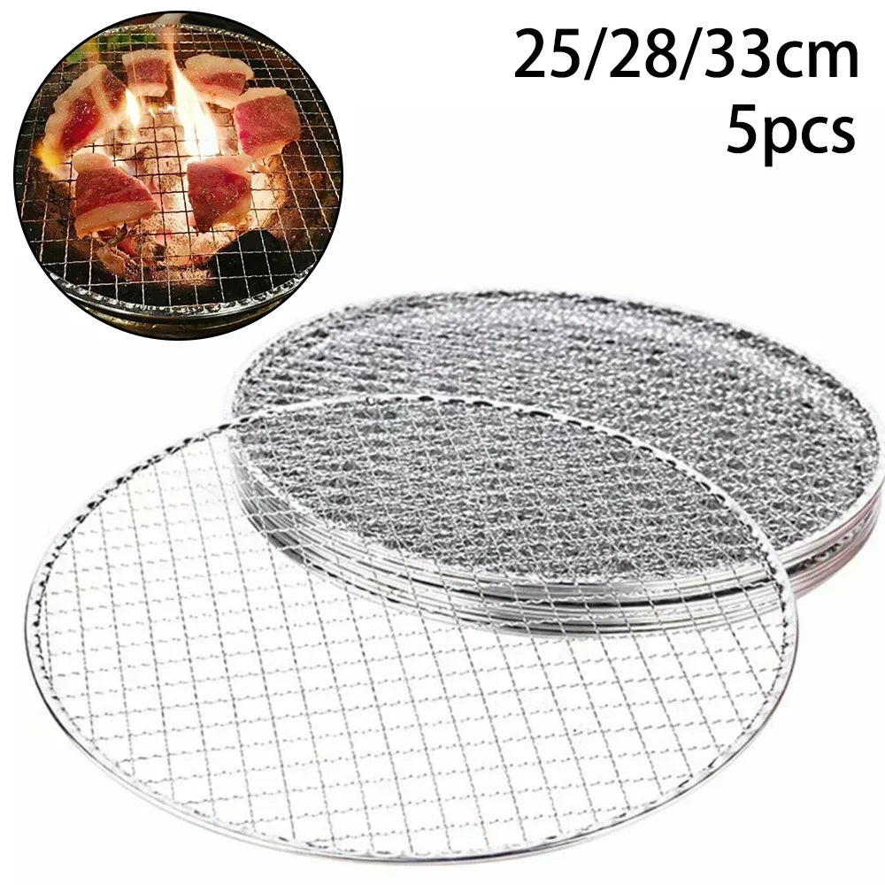 5pcs Round Disposable Wire Net Grill Racks Iron Roast Grate Cooking Barbecue BBQ Oven Grill 25CM/28CM/33CM Korean Style BBQ