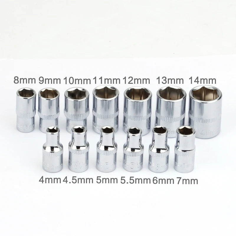 13Pcs Socket Wrench Set Hex Metric 6 Point Socket Head Bit Sleeve Kit  1/4" 4 4.5 5 5.5 6 7 8 9 10 11 12 13 14mm