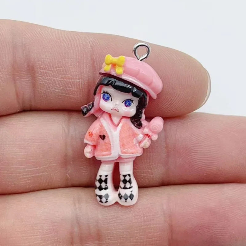 10pcs resin enamel cartoon character charm pendant suitable  DIY earrings and keychain accessories