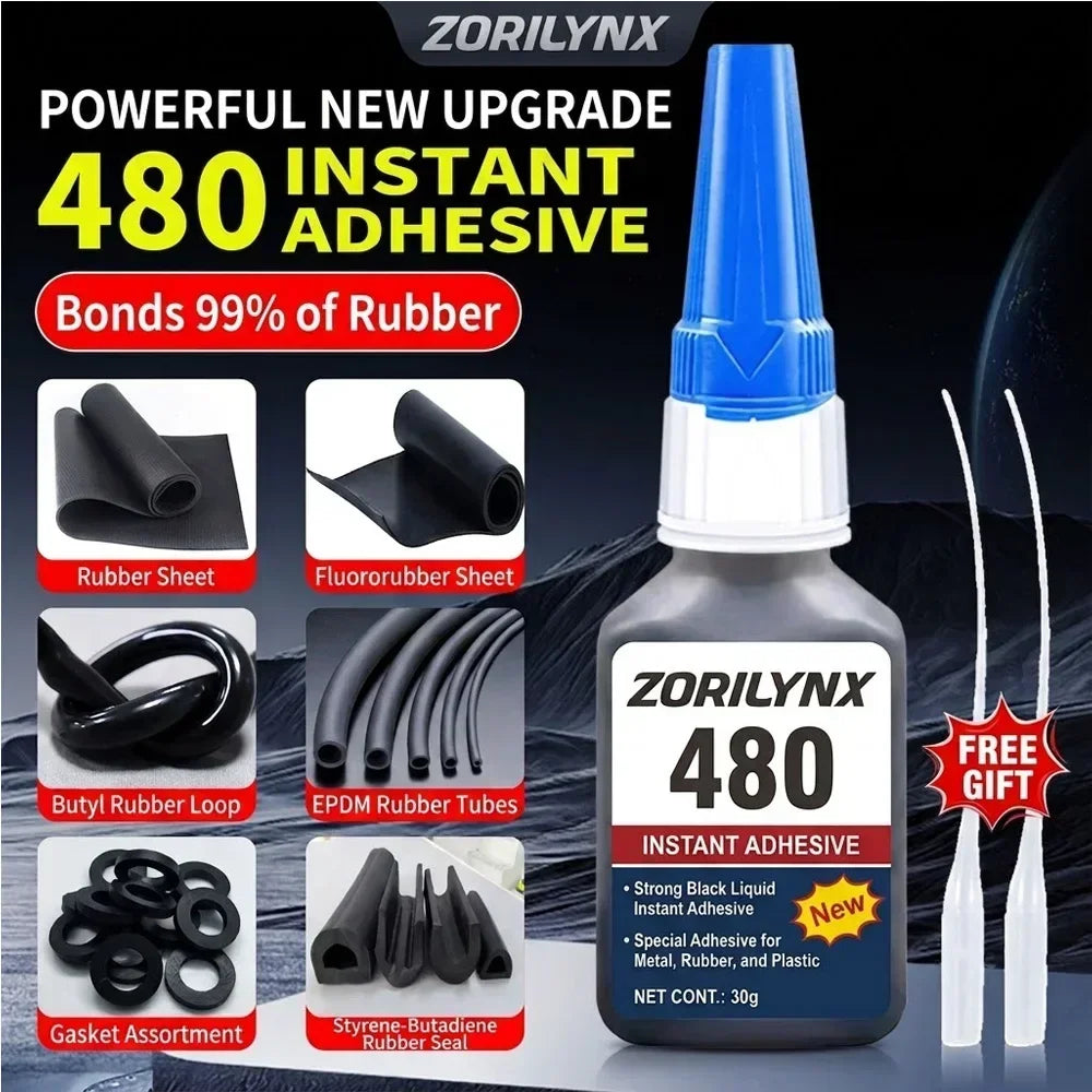 30g 480 Black Instant Adhesive Glue Super Strong Liquid Bond for Rubber Sheet EPDM Tube Gasket Craft Crafts Plastic Metal Glue