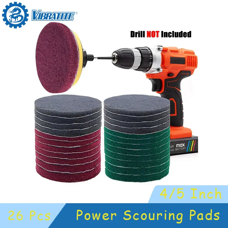 4/5 Inch Power Scouring Pads 26 Pcs Cleaning Brush Drill Kit for Kitchen Bathroom Auto Group Shower Tub Sanding Car Headlight