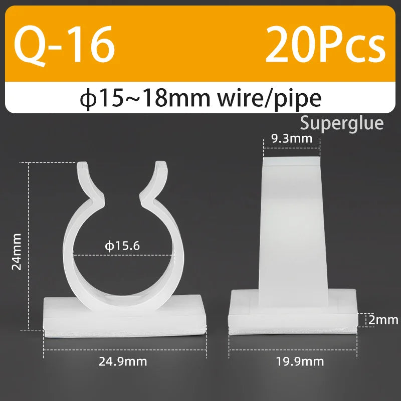 Q-type Cable Clips Holder Self-Adhesive Strong Glue Nylon PA66 Storage Cable Tie Water Pipe Clamp Fixing Seat No Drilling