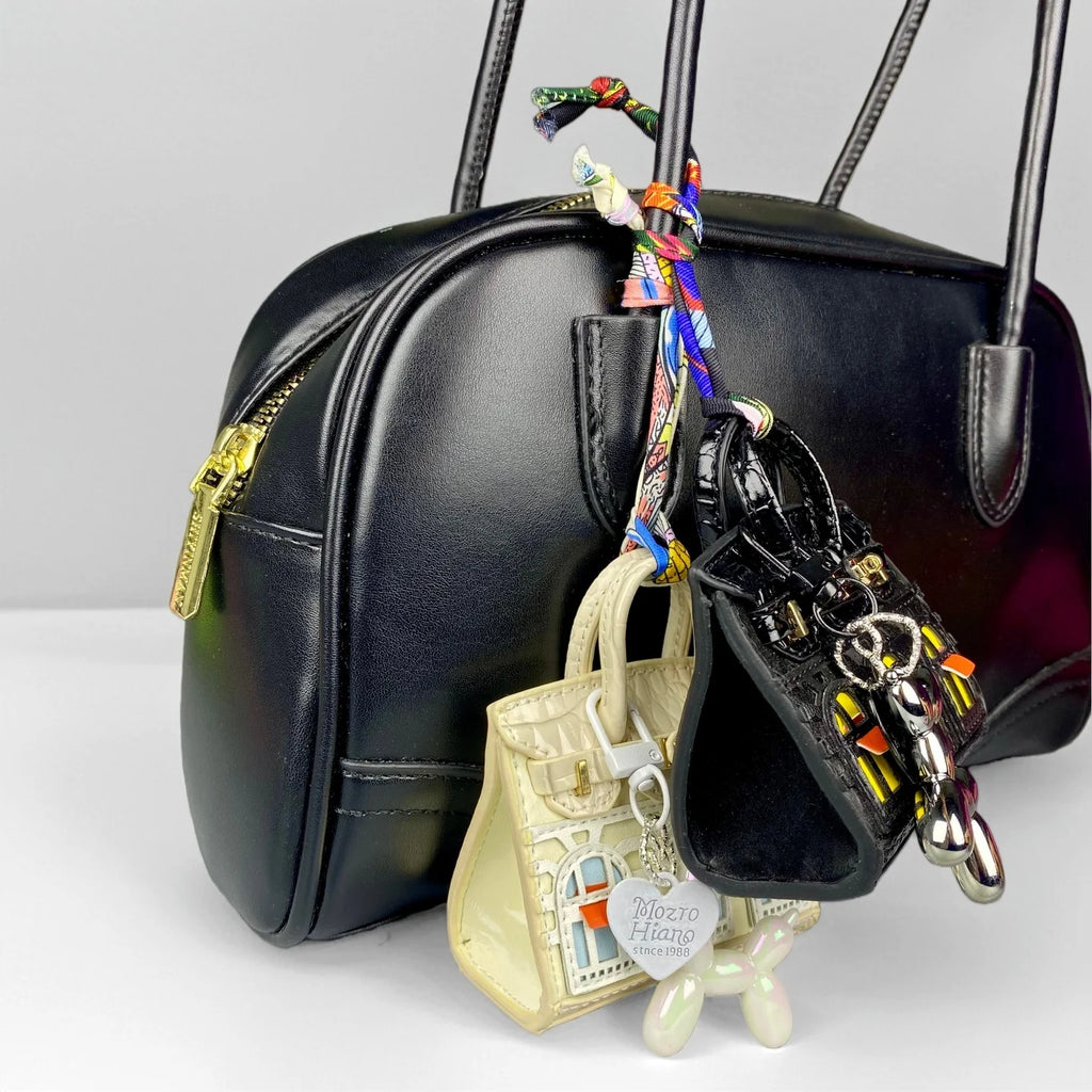 Handcrafted Mini House-Shaped Handbag with Puppy Keychain Suede Touch Bag Charm Purse Accessory for Earphones Coins Lipsticks