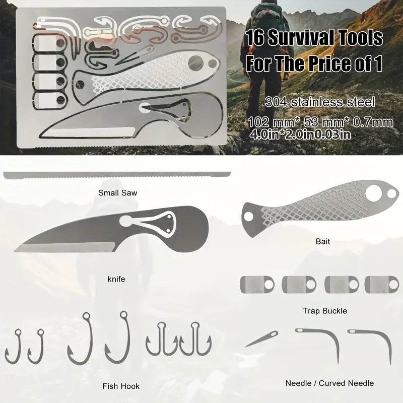 6pcs Multifunctional Fishing Tool Card Kit with Fishing Line for Outdoor Survival