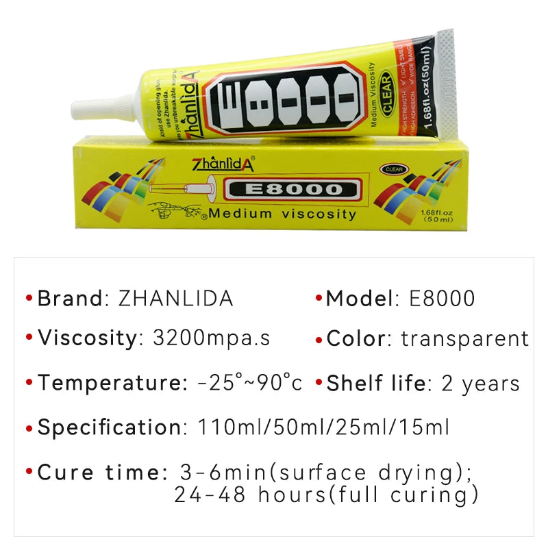 Zhanlida E8000 Glue Mobile Phone Touch Screen Repair of Warped Screen Frame Sealant Repair Household DIY Universal Glue